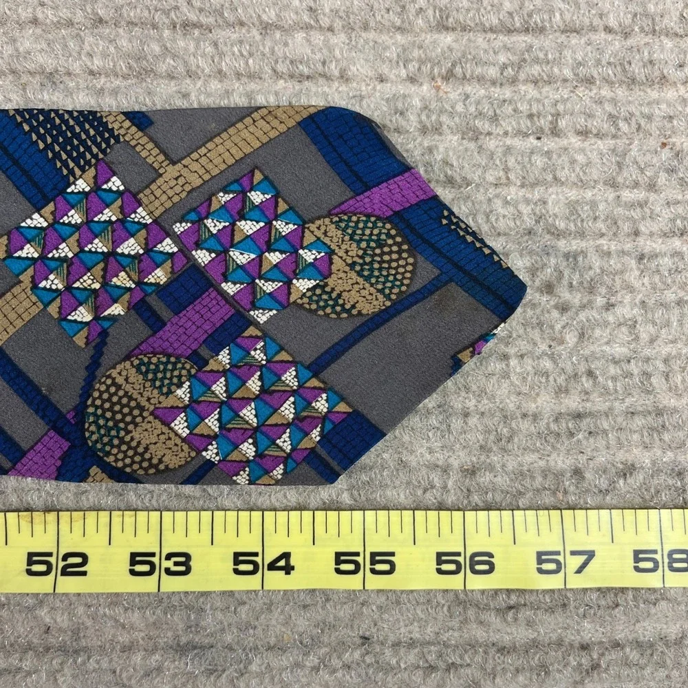 Basic Elements Mens Silk Tie Geometric Abstract Italian Fabric Grey Purple USA